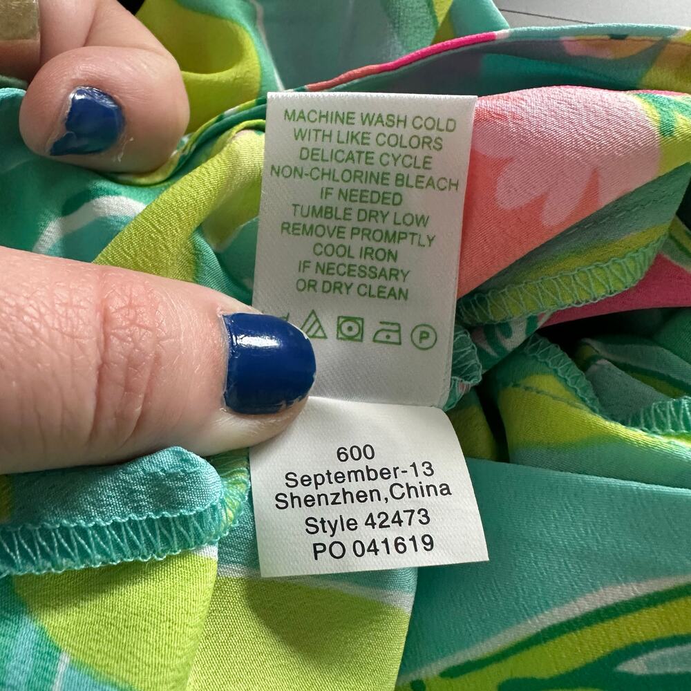 Lilly Pulitzer (M) Turquoise Hibiscus Floral Print Wide Leg Lightweight Pant - Picture 8 of 8